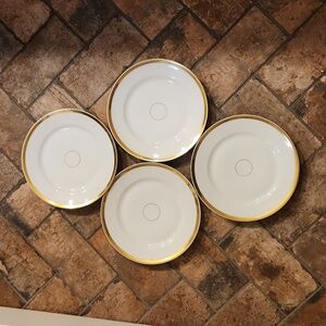 Antique Haviland Limoges White Porcelain Salad Plates with Gold Ring and Edges